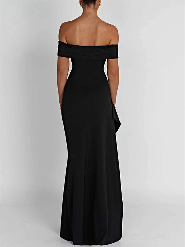 One Shoulder Evening Dress With Split Knit Open Back