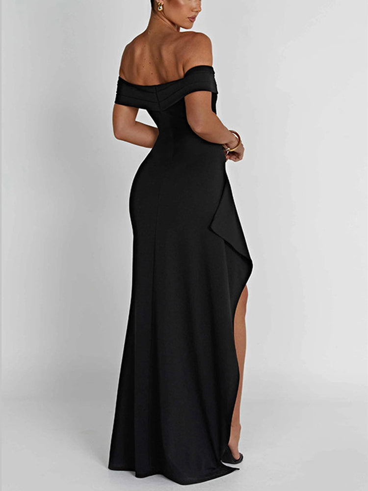 One Shoulder Evening Dress With Split Knit Open Back