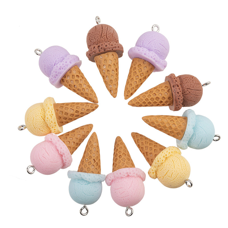 10Pcs Cute 3D Ice Cream Resin Charms for DIY Jewelry and Craft Accessories 38mm x 15mm