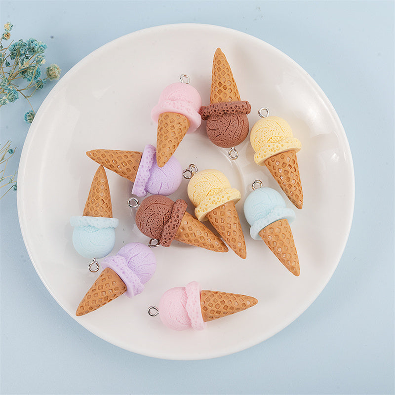 10Pcs Cute 3D Ice Cream Resin Charms for DIY Jewelry and Craft Accessories 38mm x 15mm