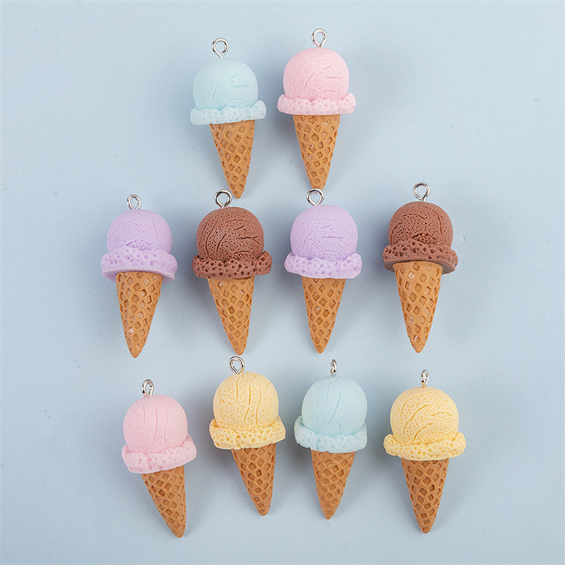10Pcs Cute 3D Ice Cream Resin Charms for DIY Jewelry and Craft Accessories 38mm x 15mm
