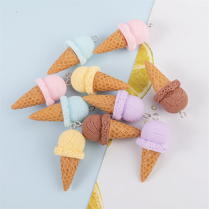 10Pcs Cute 3D Ice Cream Resin Charms for DIY Jewelry and Craft Accessories 38mm x 15mm