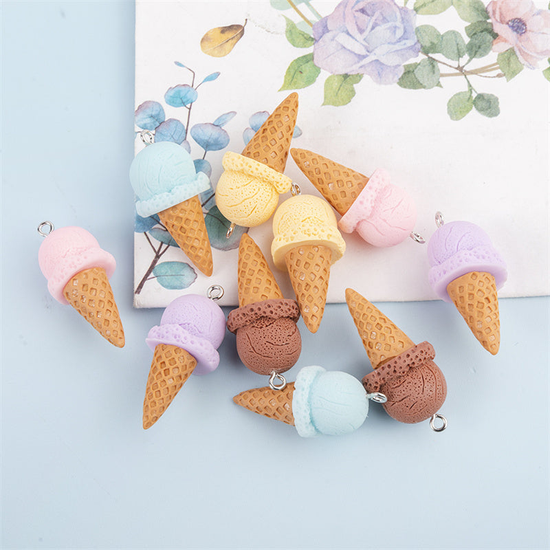 10Pcs Cute 3D Ice Cream Resin Charms for DIY Jewelry and Craft Accessories 38mm x 15mm