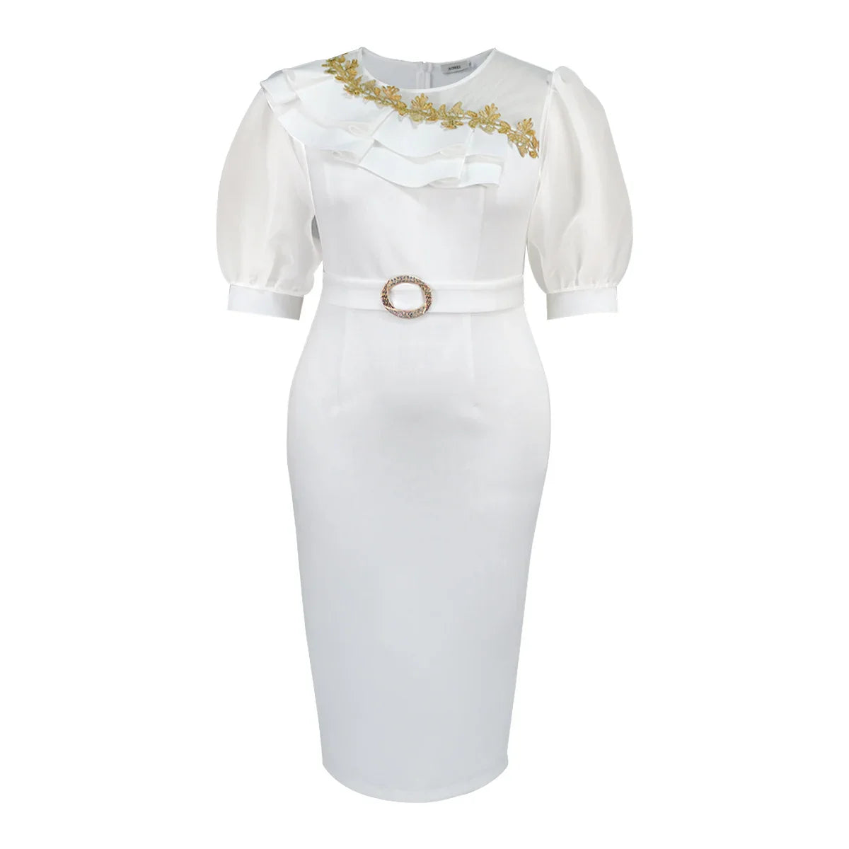 White Puff Sleeve Patchwork Mesh Dress Bridal Shower Dress