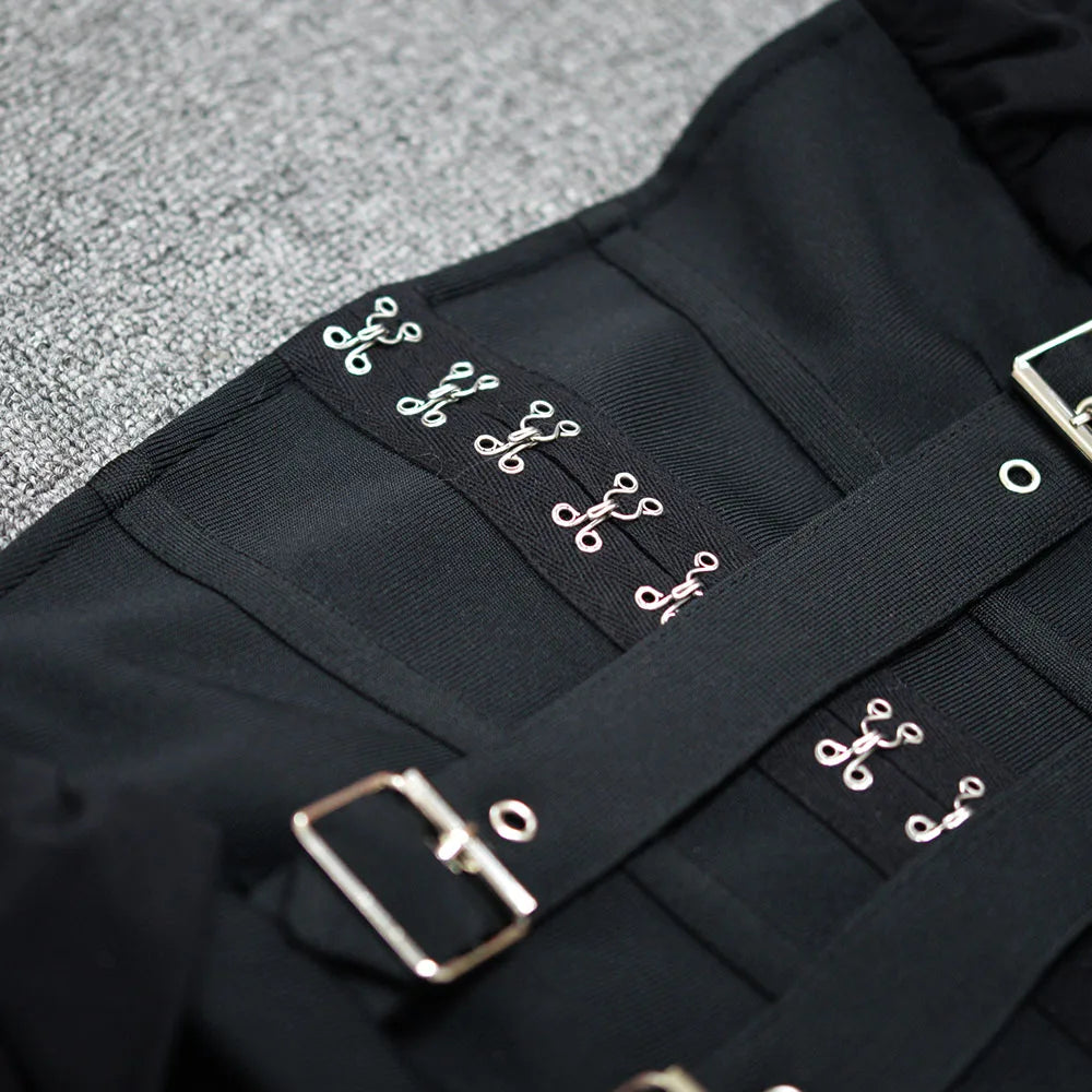 Off Shoulder Bandage Dress Women Lace Mesh Belt Midi Party