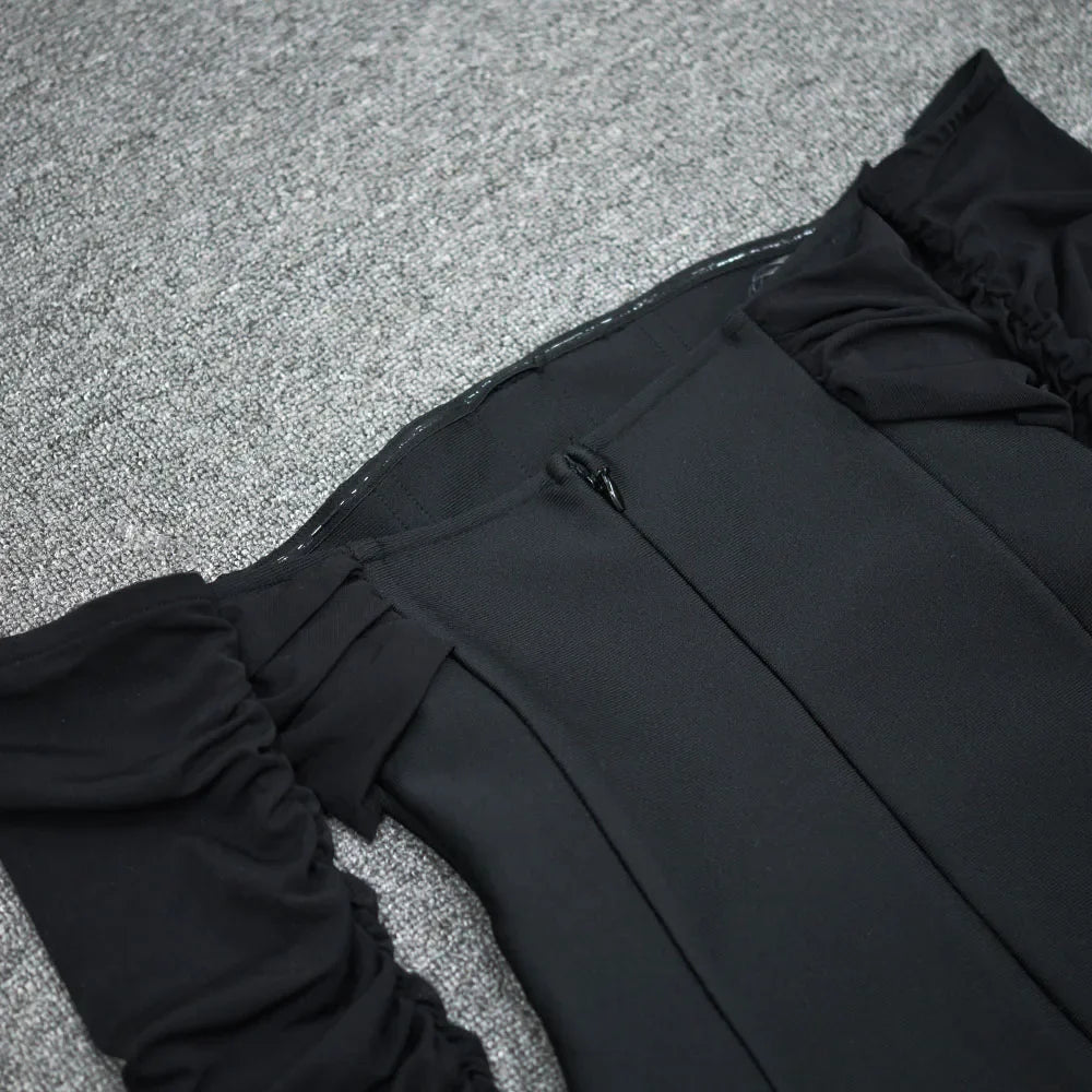 Off Shoulder Bandage Dress Women Lace Mesh Belt Midi Party