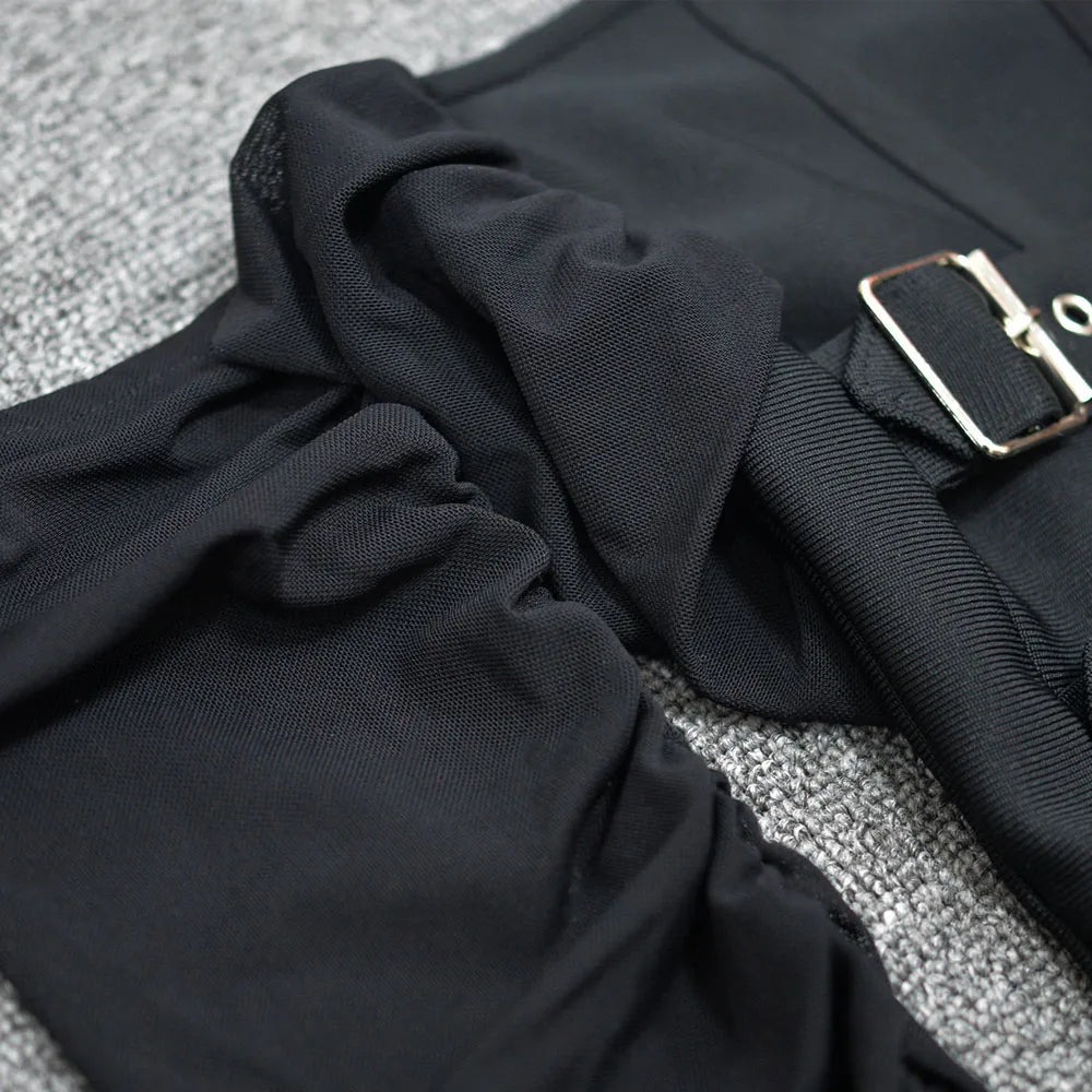 Off Shoulder Bandage Dress Women Lace Mesh Belt Midi Party