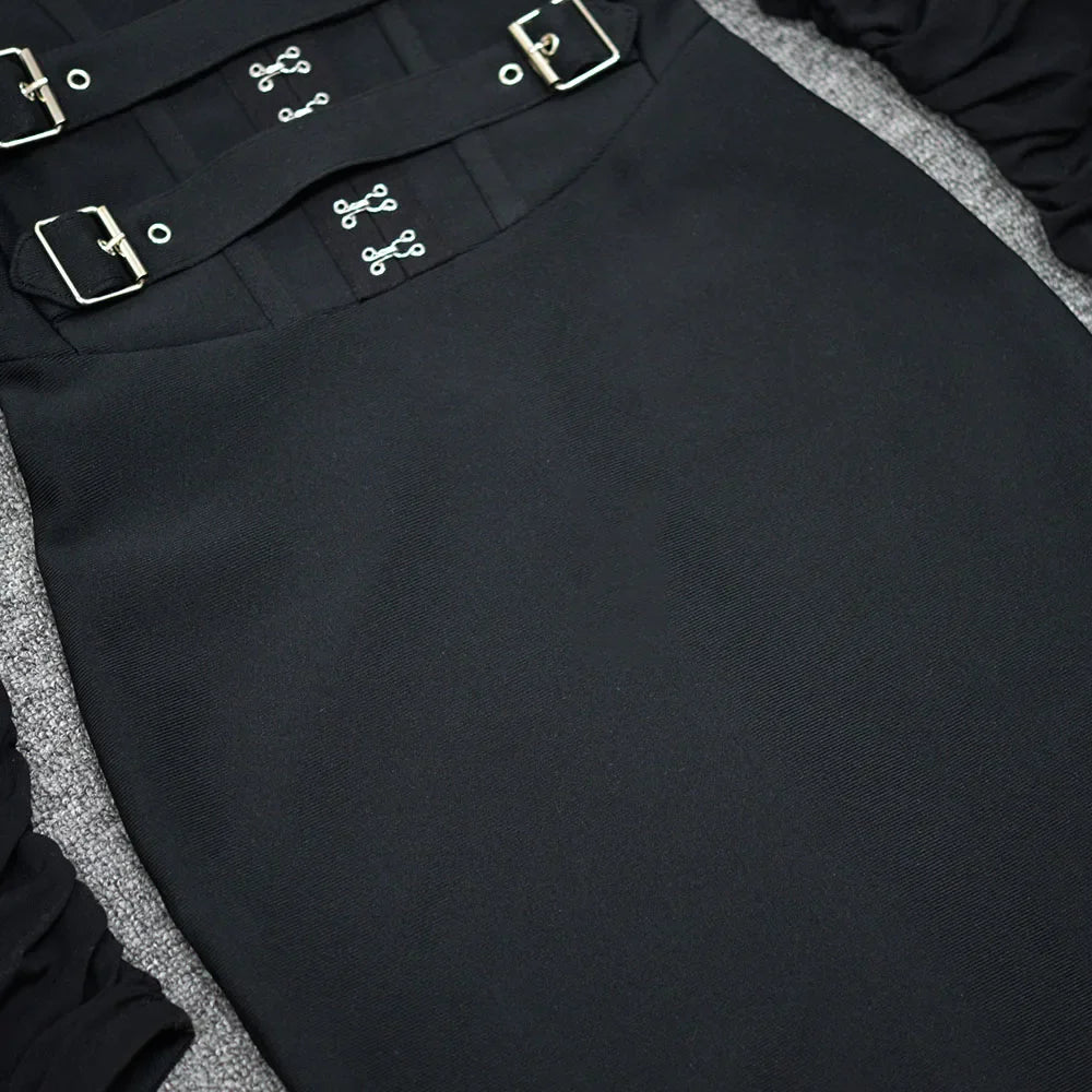 Off Shoulder Bandage Dress Women Lace Mesh Belt Midi Party