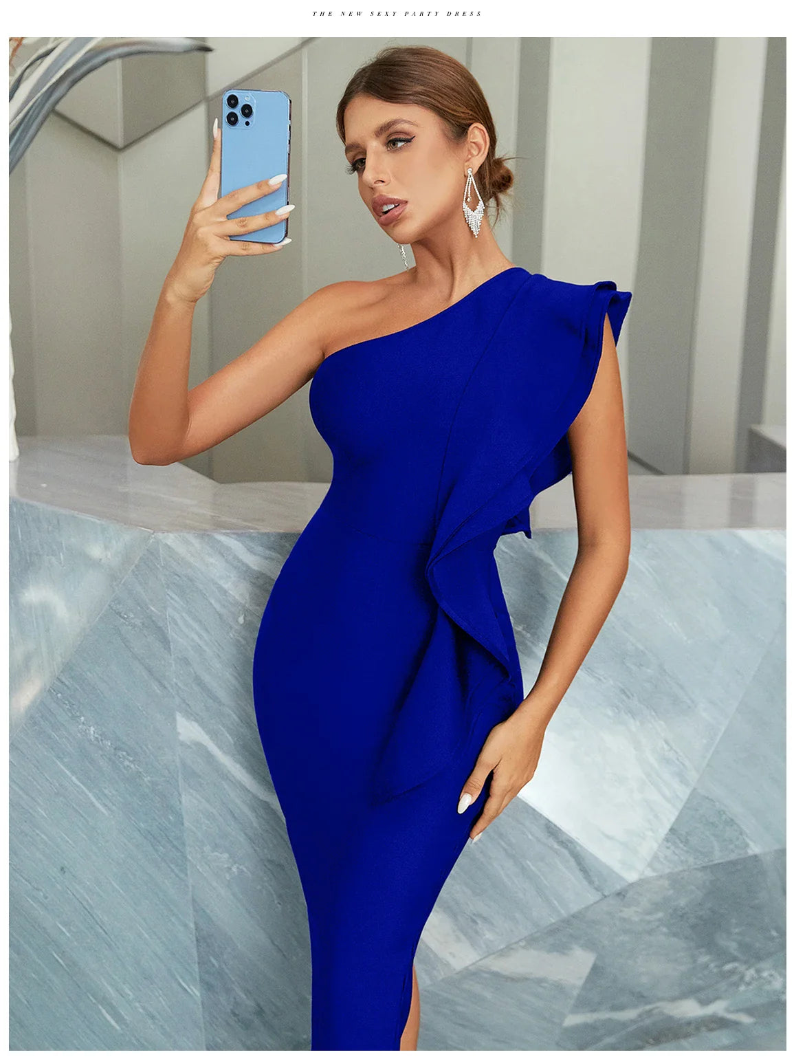 One Shoulder Black Bodycon Bandage Dress Midi For Party