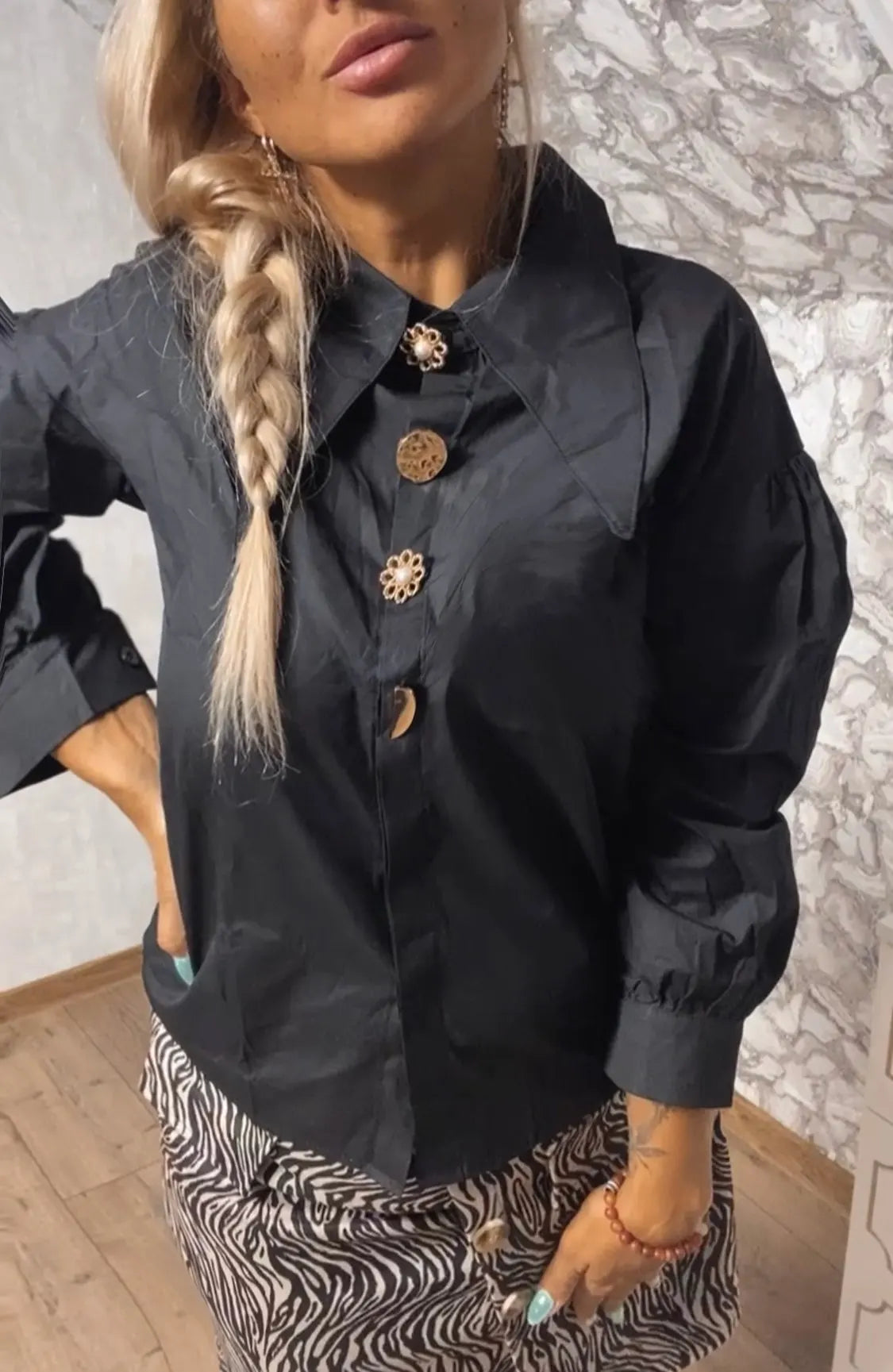 Spring Lapel Turn Down Collar Lantern Sleeve Casual Blouse Elegant Retro Loose Fit All-Match Women's Shirt