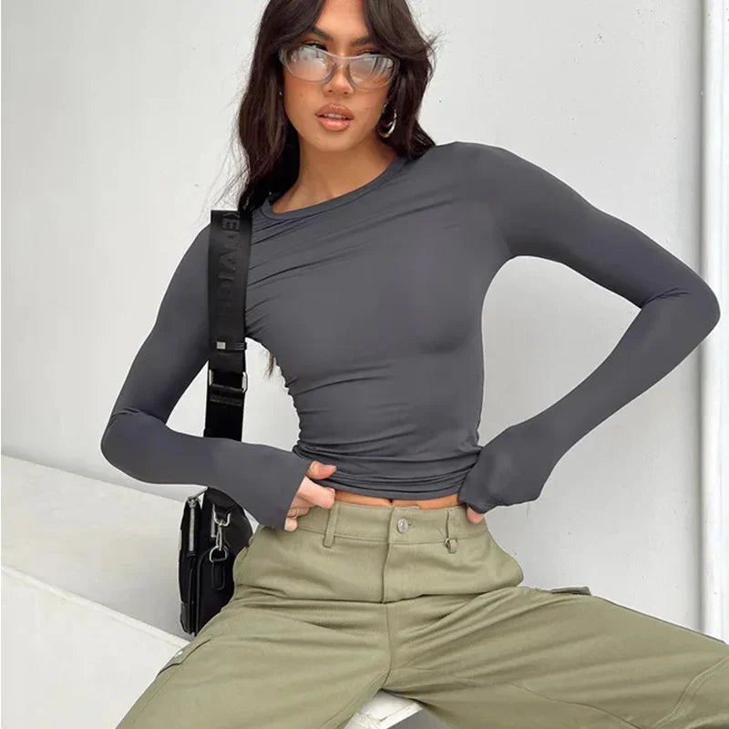 Women Casual Slim Fit Long Sleeve T-Shirts for Spring and Autumn Stylish Streetwear Tops