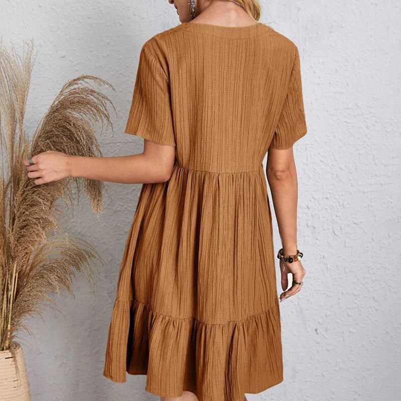 Boho Mini Dress Women V Neck Ruffles A Line Beach Dress