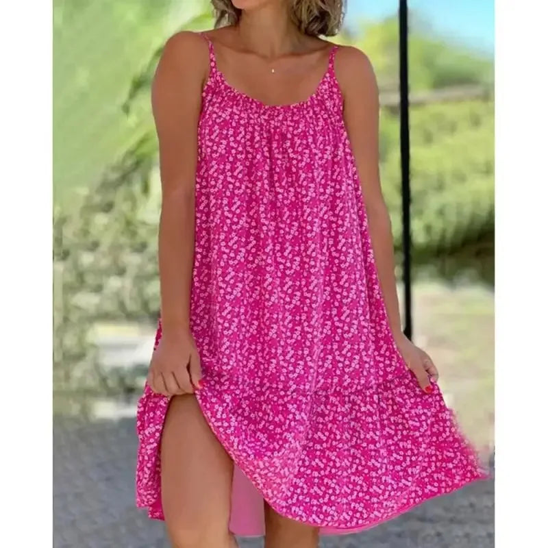 Floral Print Spaghetti Strap Sundress Women Beach Dress