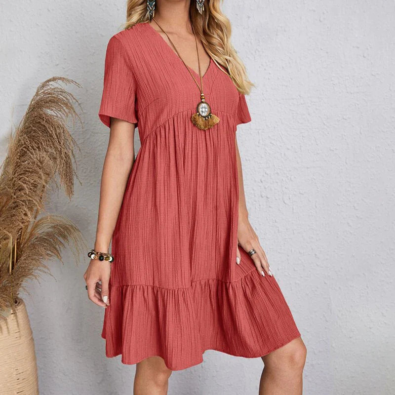 Boho Mini Dress Women V Neck Ruffles A Line Beach Dress