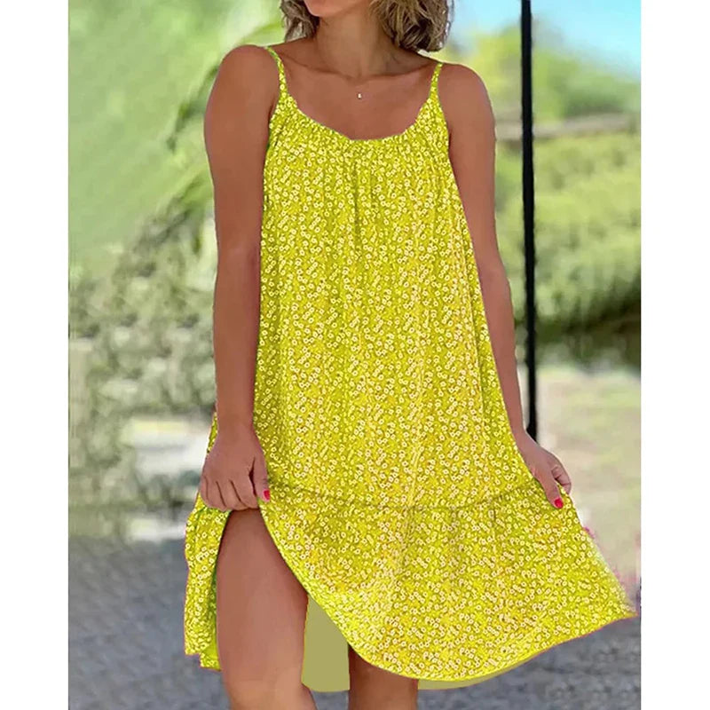 Floral Print Spaghetti Strap Sundress Women Beach Dress