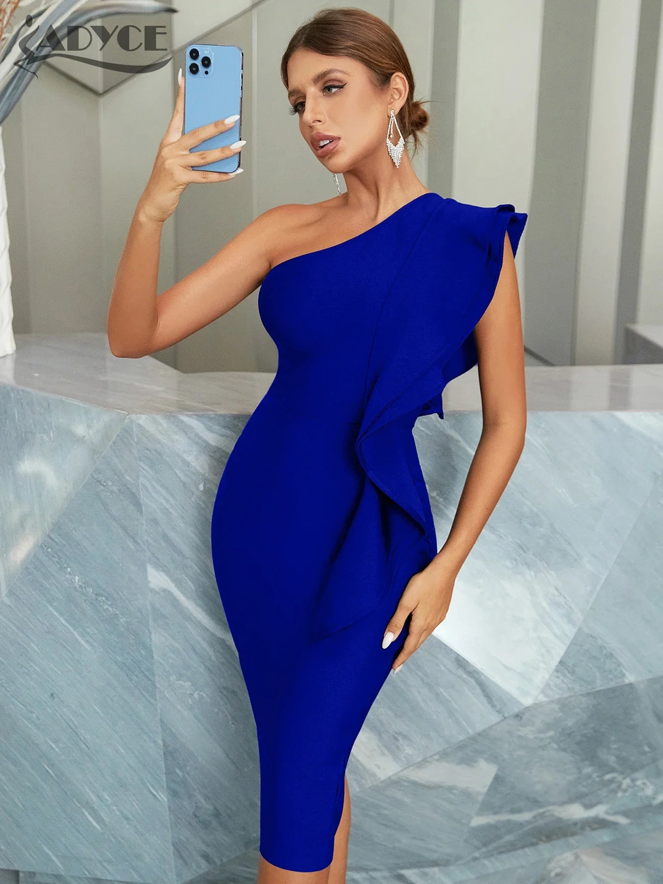 One Shoulder Black Bodycon Bandage Dress Midi For Party