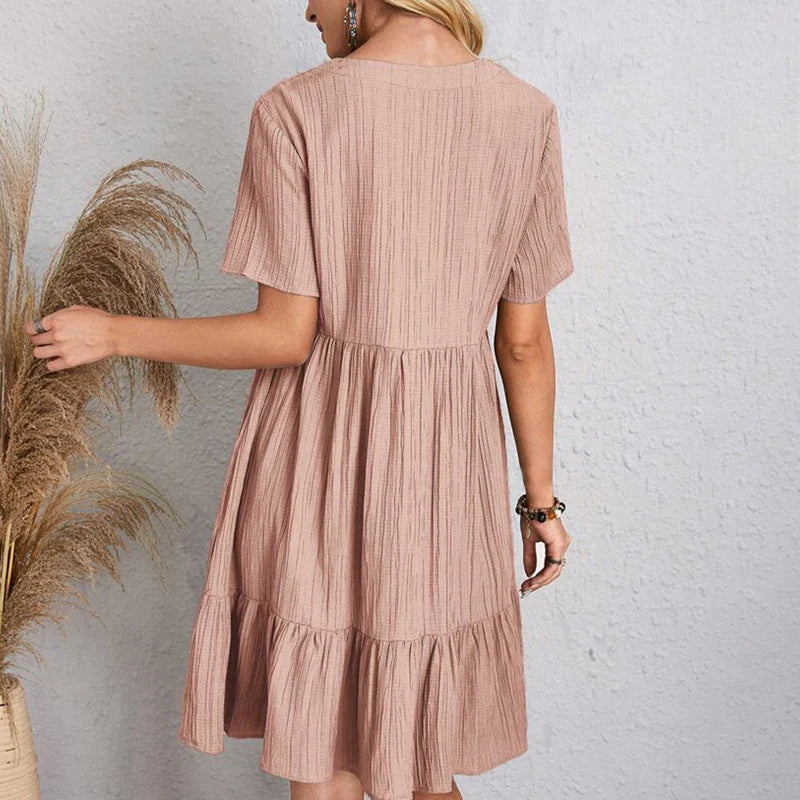 Boho Mini Dress Women V Neck Ruffles A Line Beach Dress