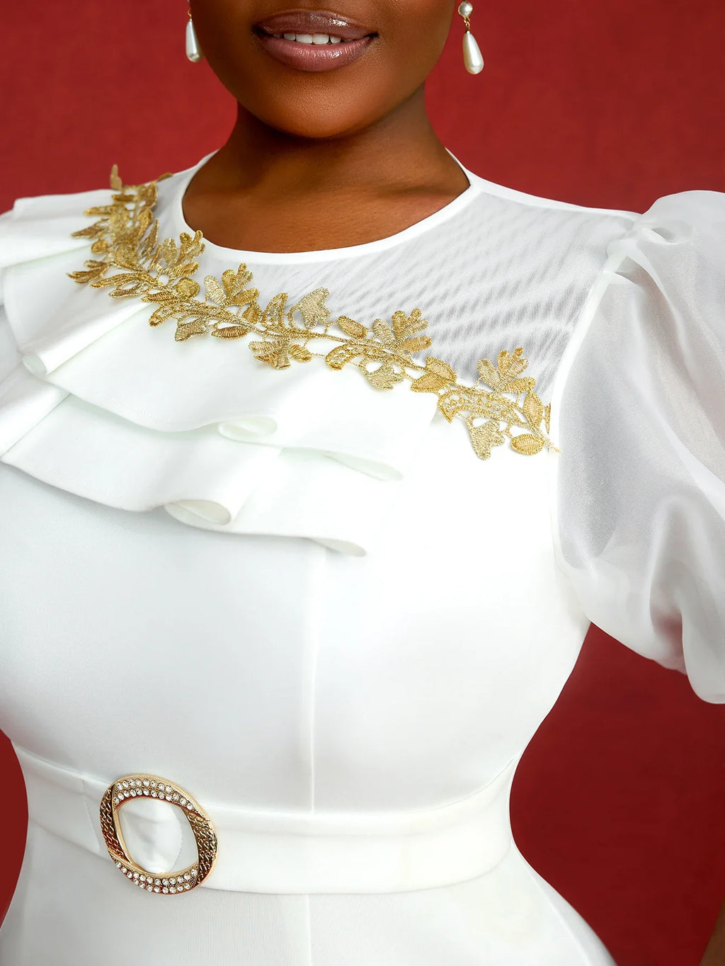 White Puff Sleeve Patchwork Mesh Dress Bridal Shower Dress