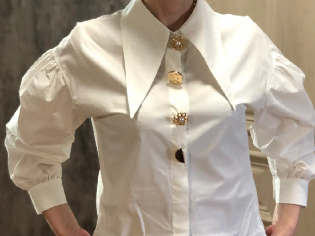 Spring Lapel Turn Down Collar Lantern Sleeve Casual Blouse Elegant Retro Loose Fit All-Match Women's Shirt