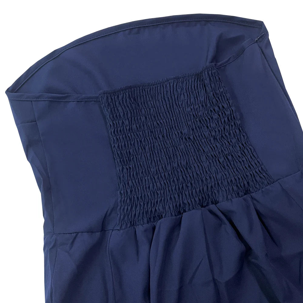 Elegant Women's Backless Off Shoulder Jumpsuit with Pockets Wide Leg Loose Fit Summer Overalls Casual Sexy Bodysuit