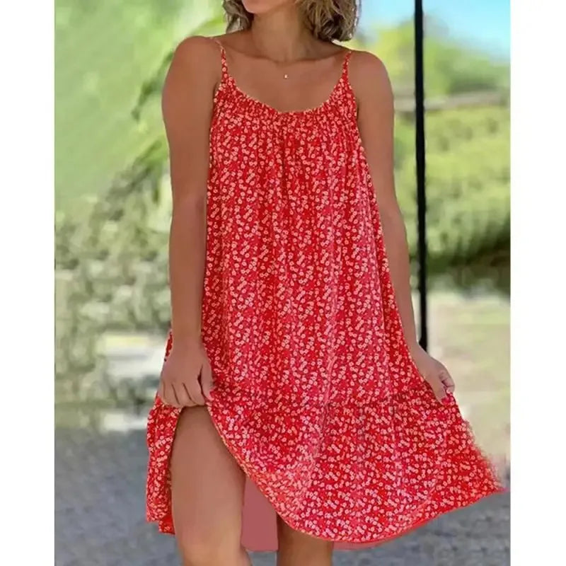 Floral Print Spaghetti Strap Sundress Women Beach Dress