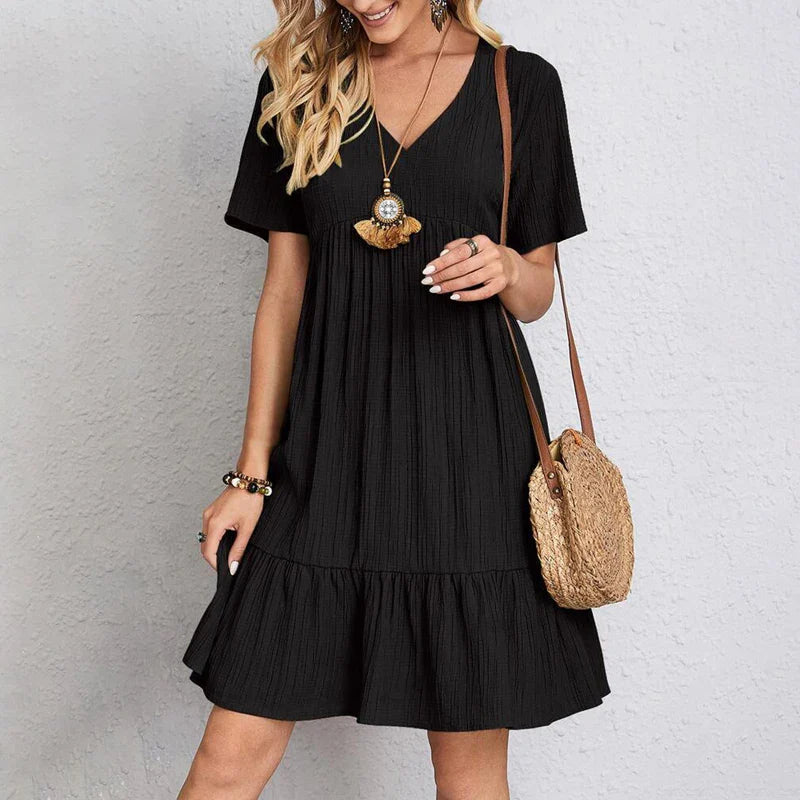 Boho Mini Dress Women V Neck Ruffles A Line Beach Dress