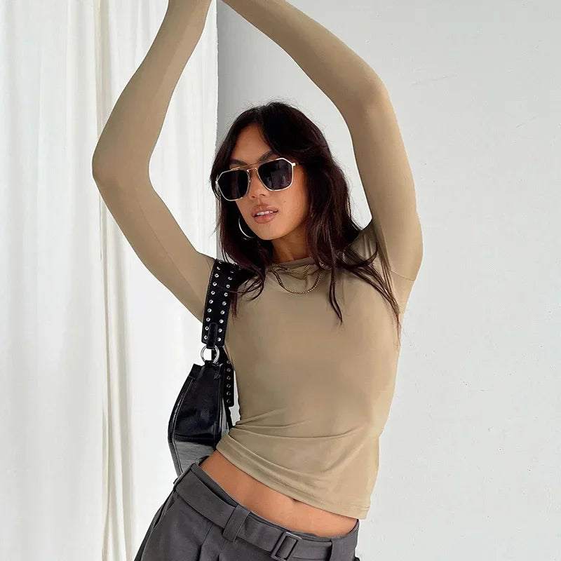 Women Casual Slim Fit Long Sleeve T-Shirts for Spring and Autumn Stylish Streetwear Tops