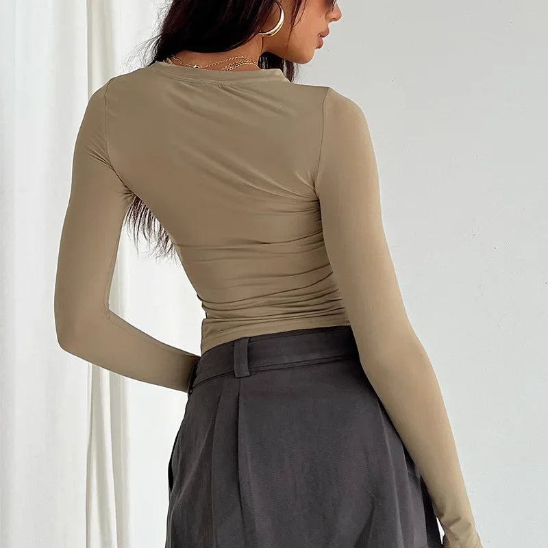 Women Casual Slim Fit Long Sleeve T-Shirts for Spring and Autumn Stylish Streetwear Tops
