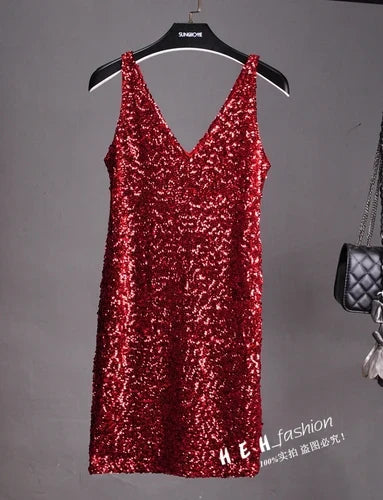 Sequin Dress Sleeveless Backless V Neck Party Nightclub