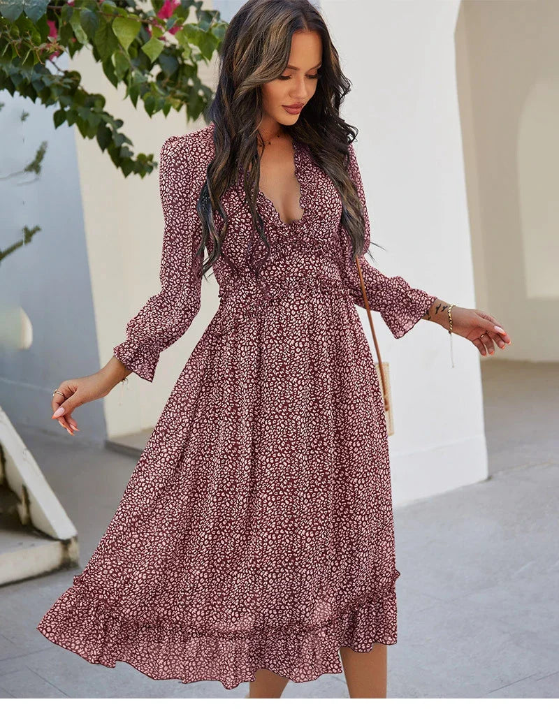 Floral Chiffon Maxi Dress With V Neck And Butterfly Sleeves