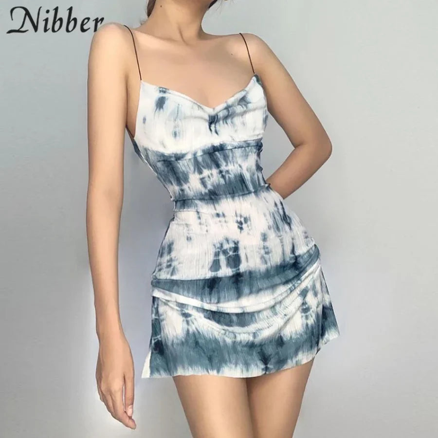 Tie Dye Summer Suspender Dress Sleeveless Low Waist