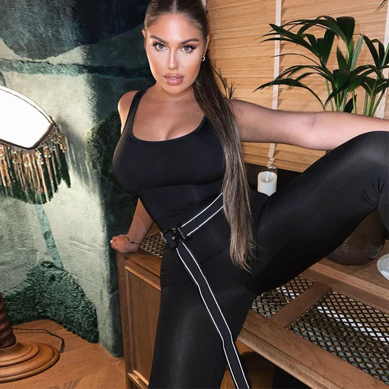 Sleeveless Hollow Out Solid Bodycon Jumpsuit Women Summer Fashion Streetwear Romper Sportswear