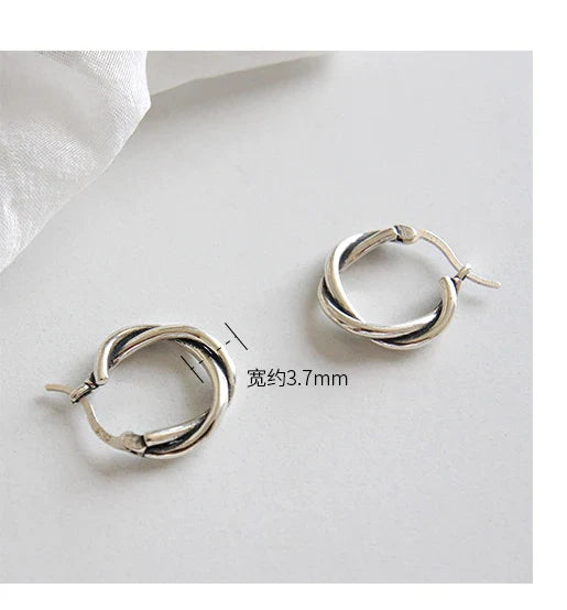 Silver Color Thick Line Hoop Earrings for Women Retro Twist Design Fashion Jewelry