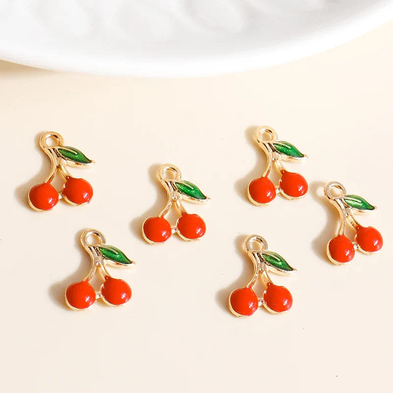 10pcs Mini Fruit Cherry Enamel Charms for DIY Jewelry Making Accessories