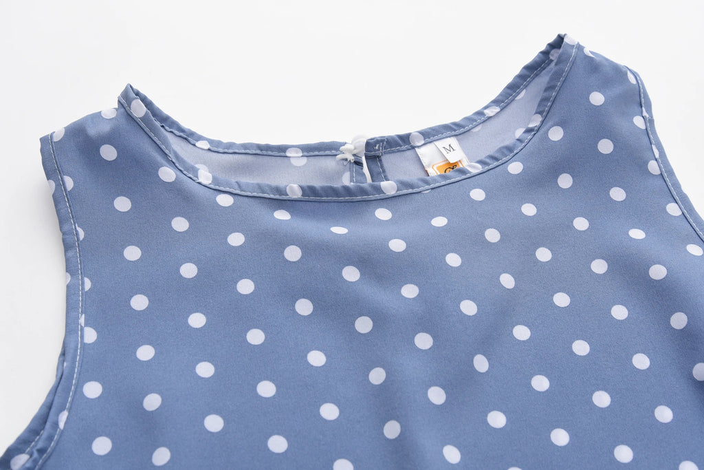 Polka Dot Dress Ruffled Sleeveless Women Round Neck