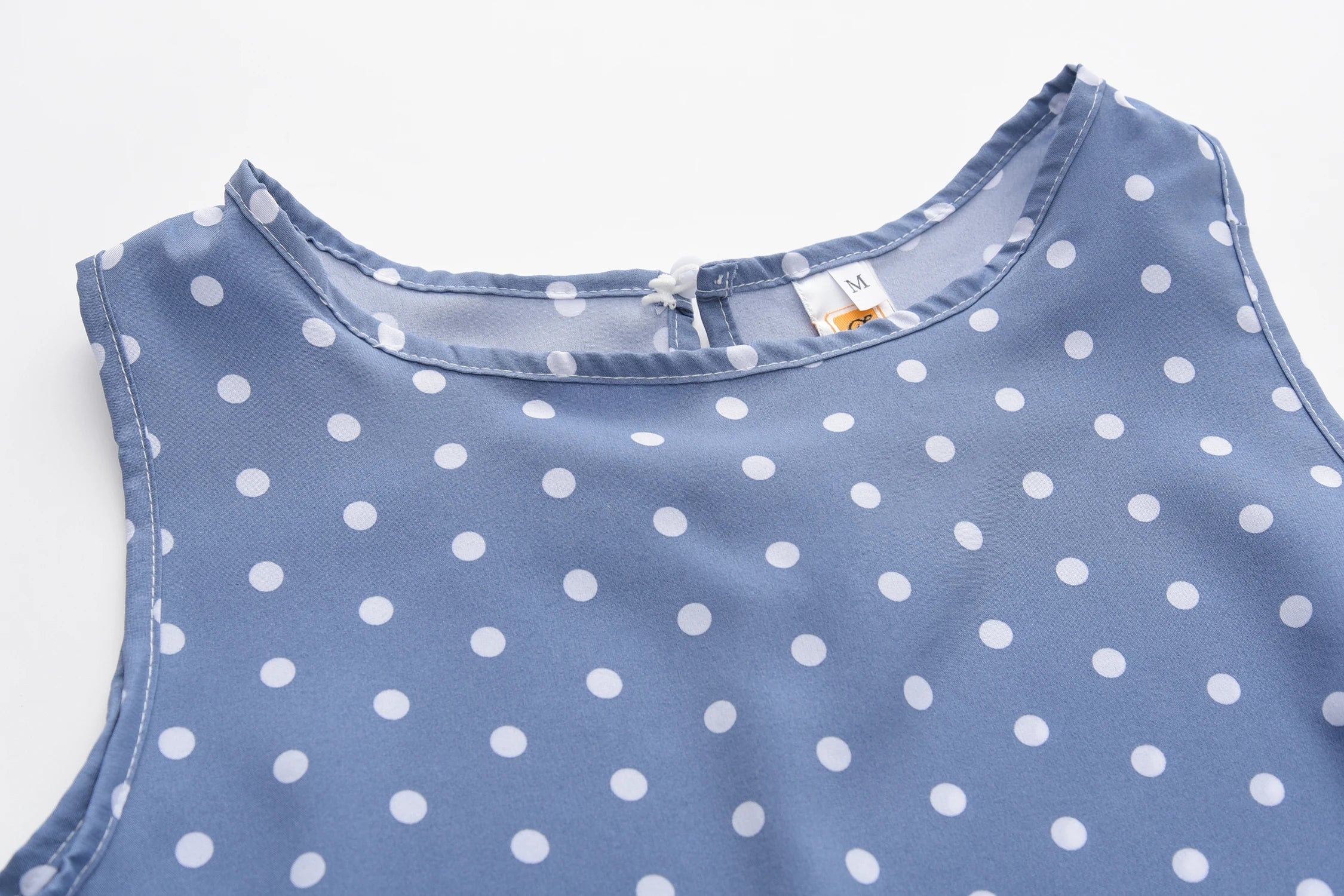 Polka Dot Dress Ruffled Sleeveless Women Round Neck