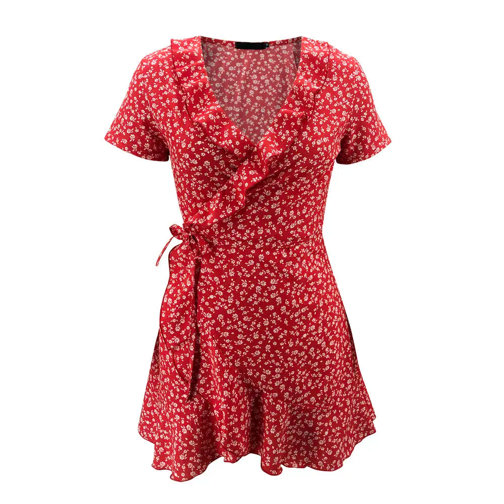 Floral A-Line Summer Dress With V-Neck And Ruffles