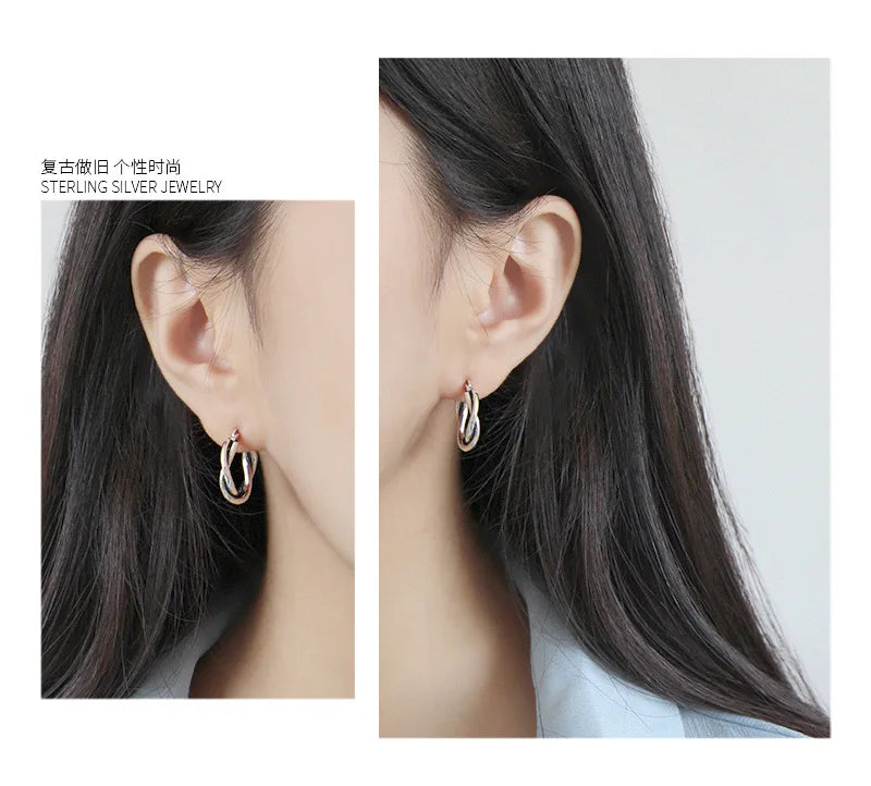 Silver Color Thick Line Hoop Earrings for Women Retro Twist Design Fashion Jewelry