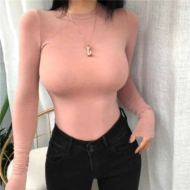 Slim Fit Long Sleeve Casual T Shirt for Women in Korean Style