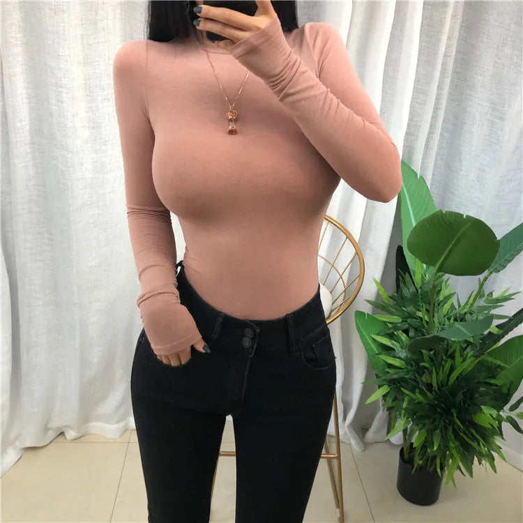 Slim Fit Long Sleeve Casual T Shirt for Women in Korean Style