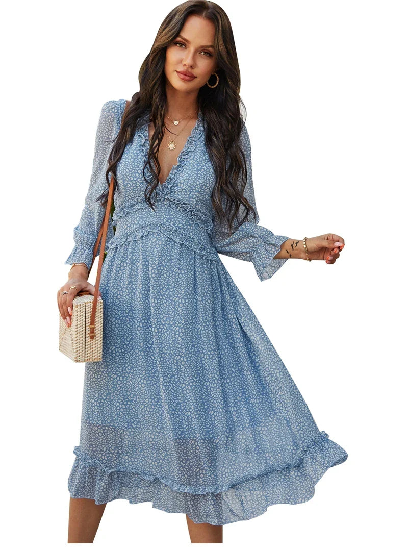 Floral Chiffon Maxi Dress With V Neck And Butterfly Sleeves