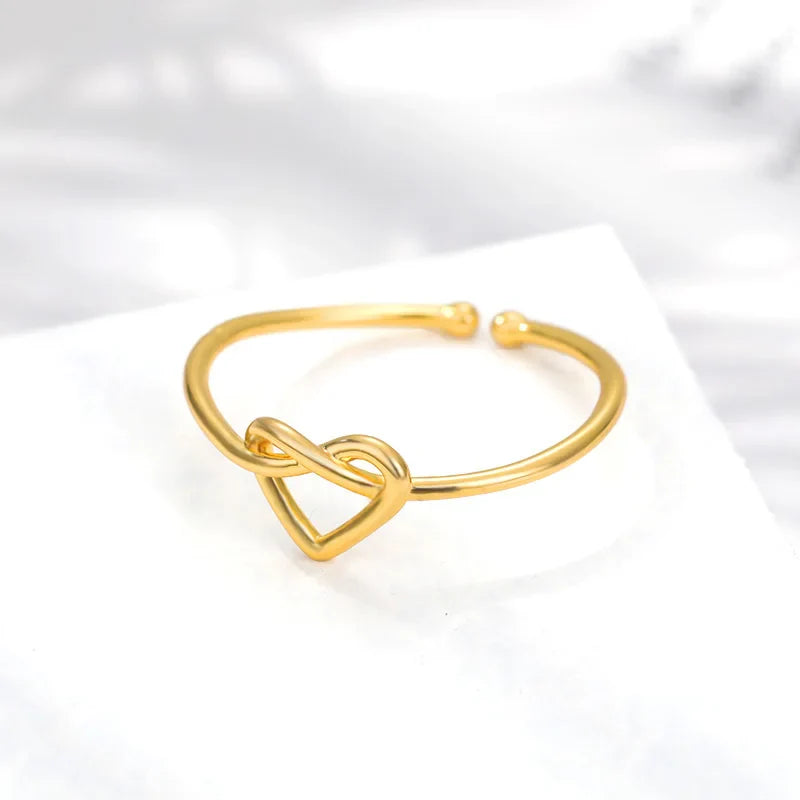 Stainless Steel Gold Heart Rings for Women Fashionable Couple Jewelry