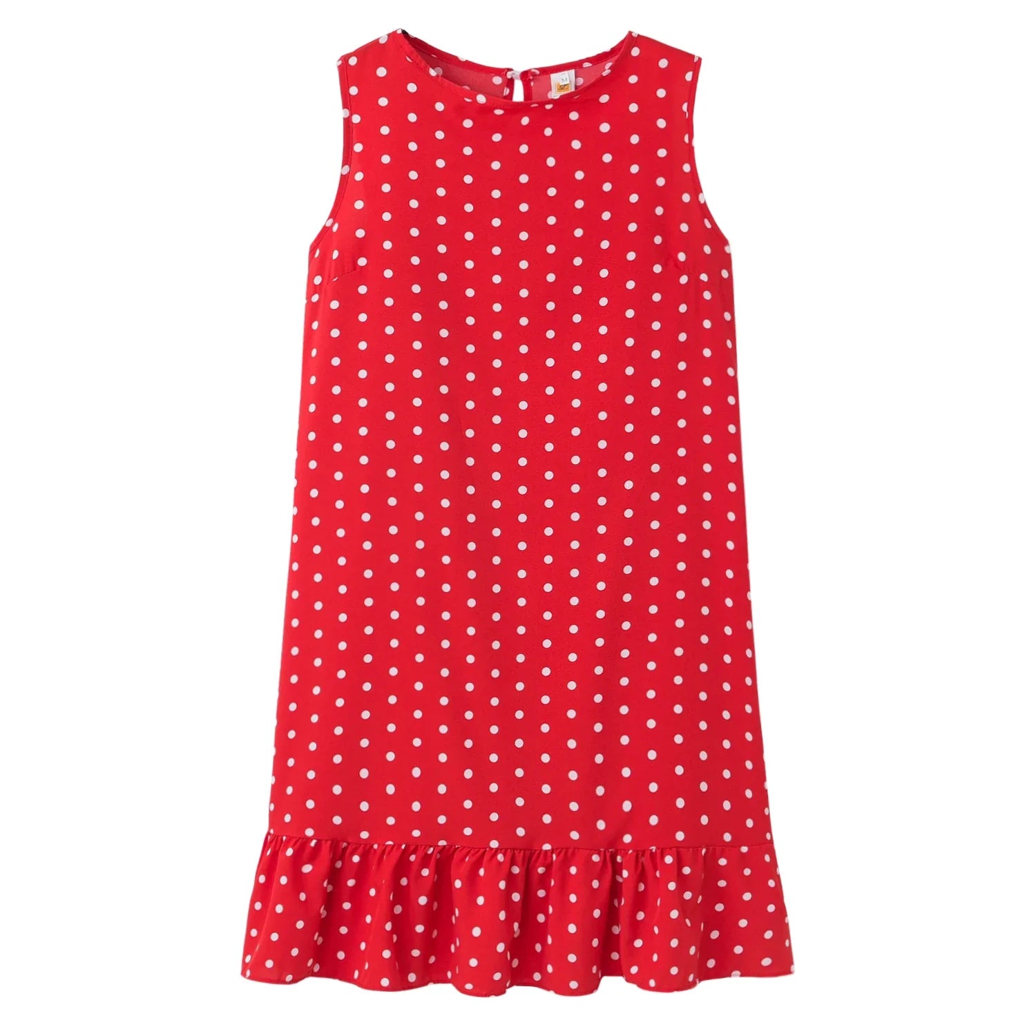 Polka Dot Dress Ruffled Sleeveless Women Round Neck