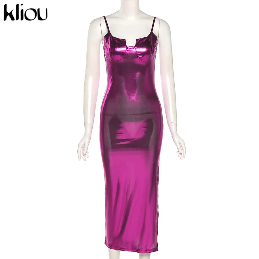 Backless Maxi Dress Party Sheath For Women Shiny Glam