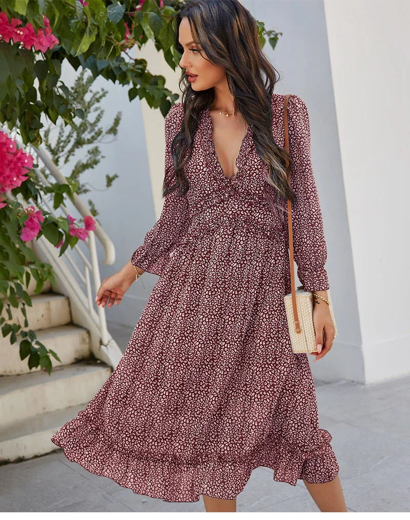 Floral Chiffon Maxi Dress With V Neck And Butterfly Sleeves