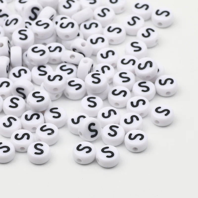 7x4mm White Round Alphabet Acrylic Spacer Beads for DIY Jewelry Making and Bracelet Accessories - Pack of 50, 100, or 200 Pieces