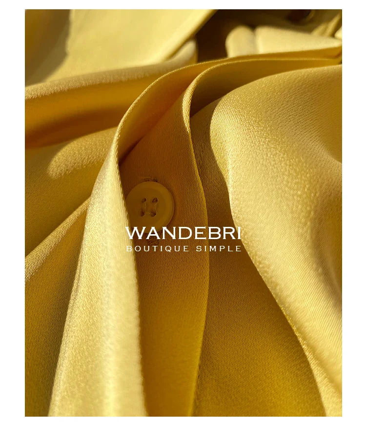 Elegant Turn Down Collar Satin Silk Blouse Vintage Button Closure White Lantern Sleeve Office Lady Shirt Chic Feminine Top