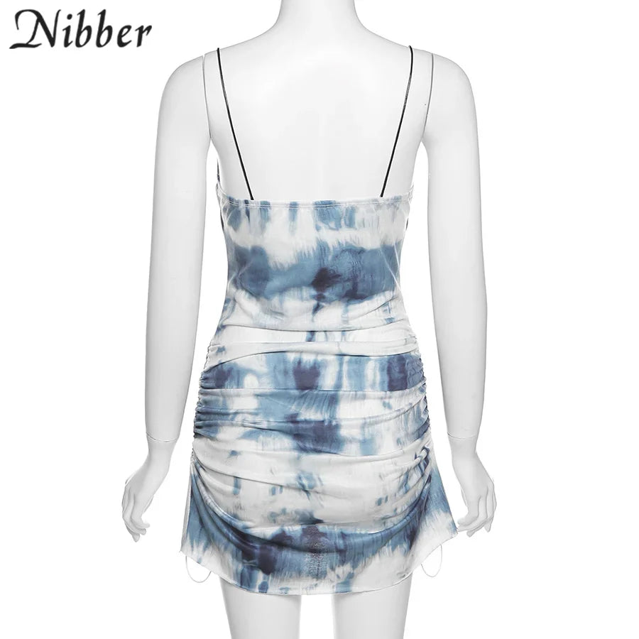 Tie Dye Summer Suspender Dress Sleeveless Low Waist