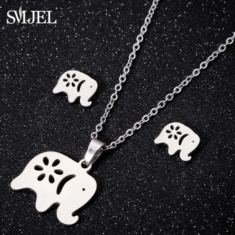 Stainless Steel Dog Paw Necklace and Earring Set for Women Cute Cat Pendant Jewelry Gift