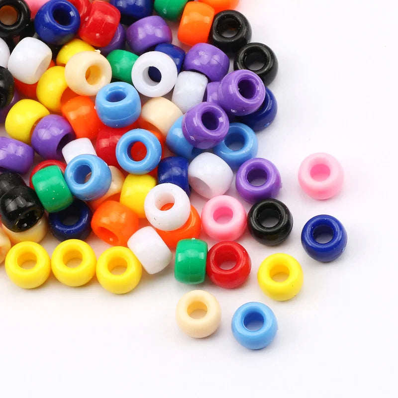 100 Pieces 6x9mm Round Acrylic Dreadlock Beads Big Hole Spacer Beads for Jewelry Making Bracelet and Necklace Craft